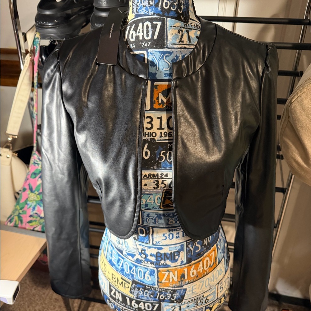 Allegra K Sleek Black Leather Jacket